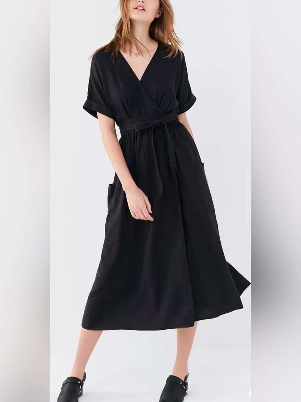 Urban Outfitters Gabrielle Linen Blend Midi Wrap Dress